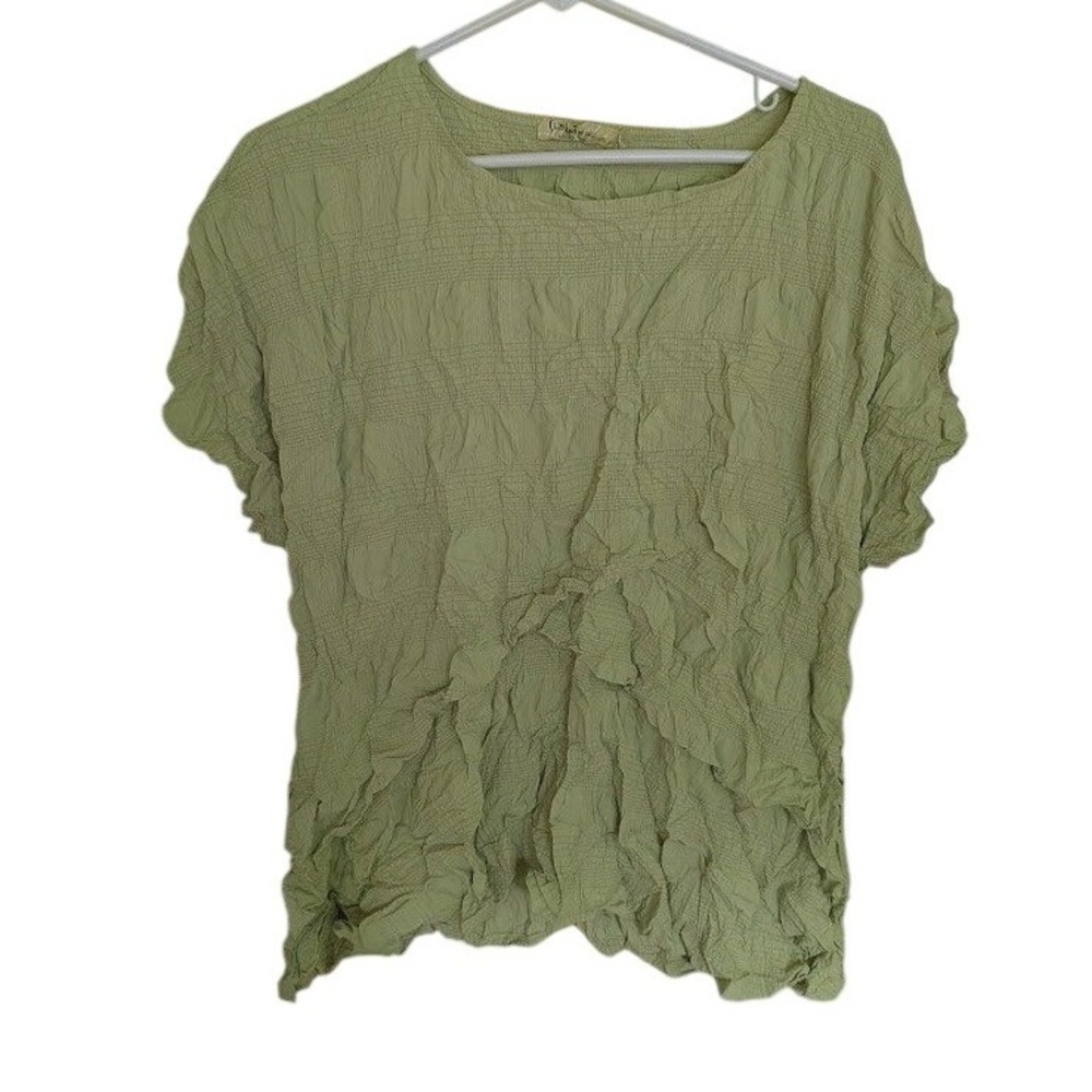 Chalet et ceci Crinkle Top Women XS Lagenlook Art to Wear Crinkle Textured USA